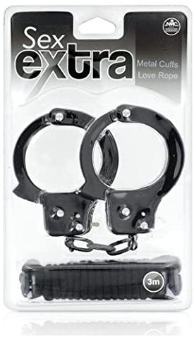 אזיקי מתכת איכותיים - NMC - Sex Extra Hand Cuff & Rope 3m צבע שחור