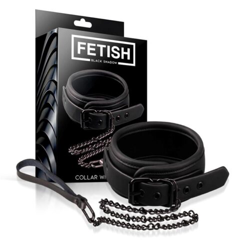 קולר דמוי עור טבעוני לצוואר עם שרשרת מתכת Fetish - Collar with Leash Vegan Leather